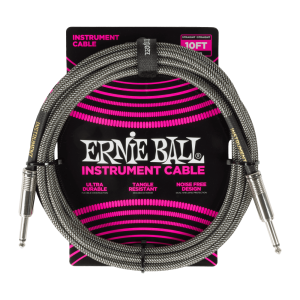 Ernie Ball P06429 Braided Instrument Cable Straight/Straight 10ft - Silver Fox